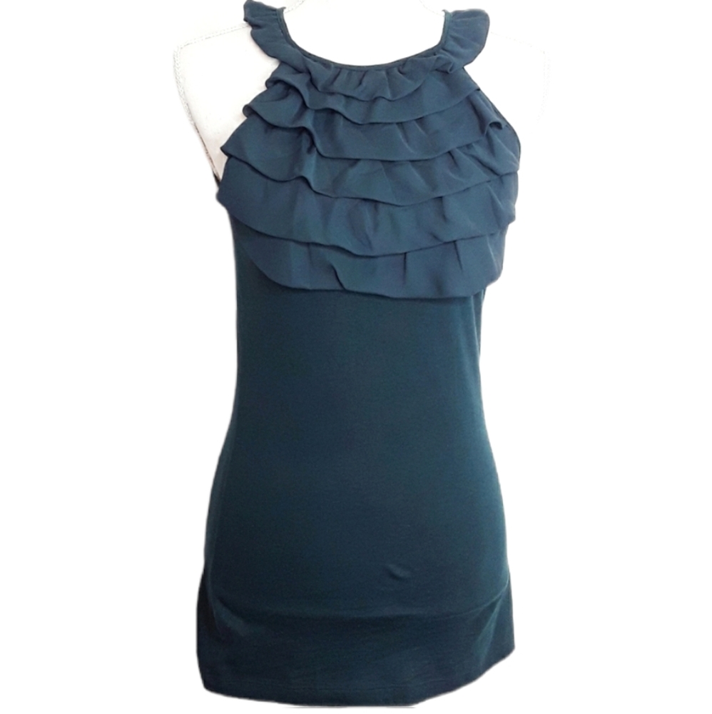 MNG Moments High Neck Ruffle Bib Sleeveless Top EUC sz M